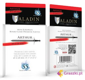 Koszulki na karty Arthur (45x68) Premium Mini European, 55 sztuk | Paladin ROZKLEJONA FOLIA OPAKOWANIA Koszulki na karty Arthur (45x68) Premium Mini European, 55 sztuk | Paladin ROZKLEJONA FOLIA OPAKOWANIA