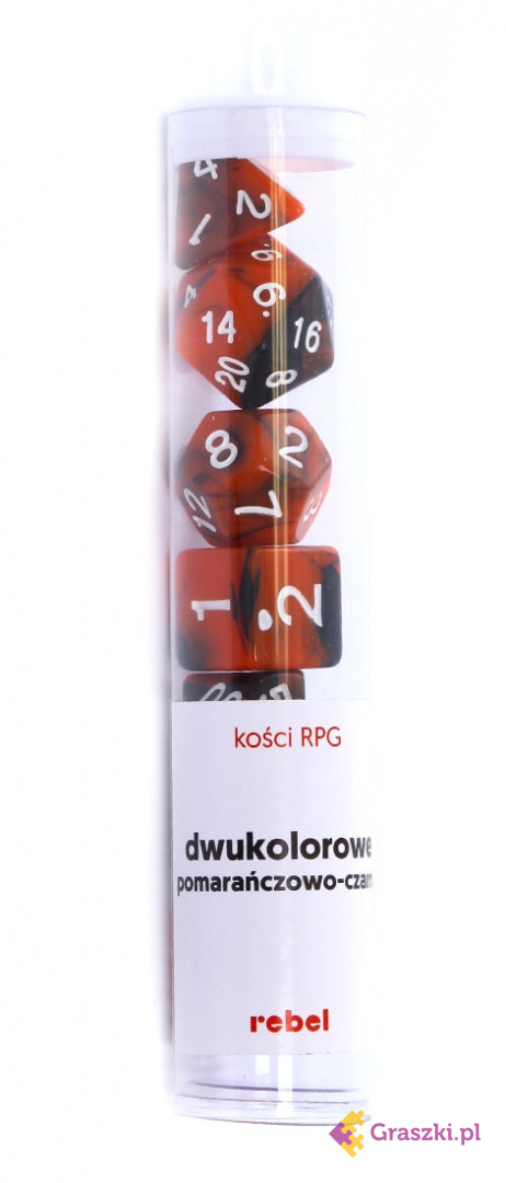 Komplet kości REBEL RPG - Dwukolorowe - Pomarańczowo-czarne Komplet kości REBEL RPG - Dwukolorowe - Pomarańczowo-czarne