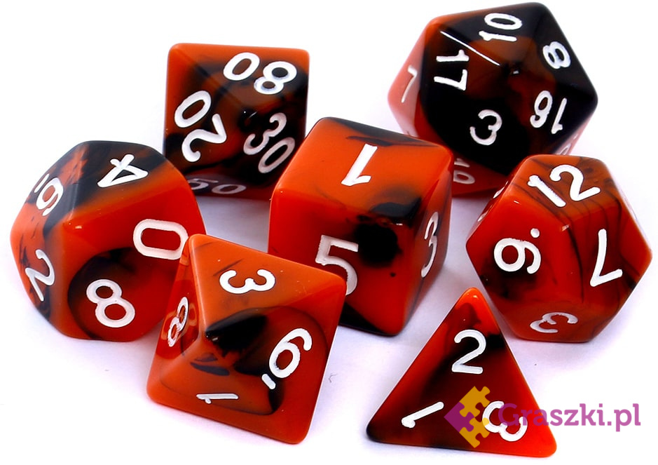 Komplet kości REBEL RPG - Dwukolorowe - Pomarańczowo-czarne zestaw Komplet kości REBEL RPG - Dwukolorowe - Pomarańczowo-czarne zestaw